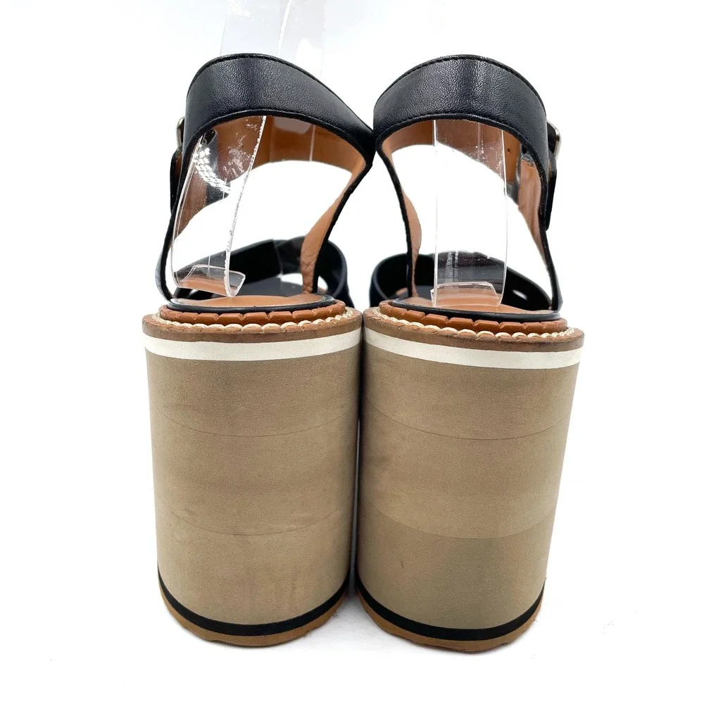 Clergerie Noemi Platform Wedge Sandals Black Leather Criss Cross‎ Sz 40.5 / 10